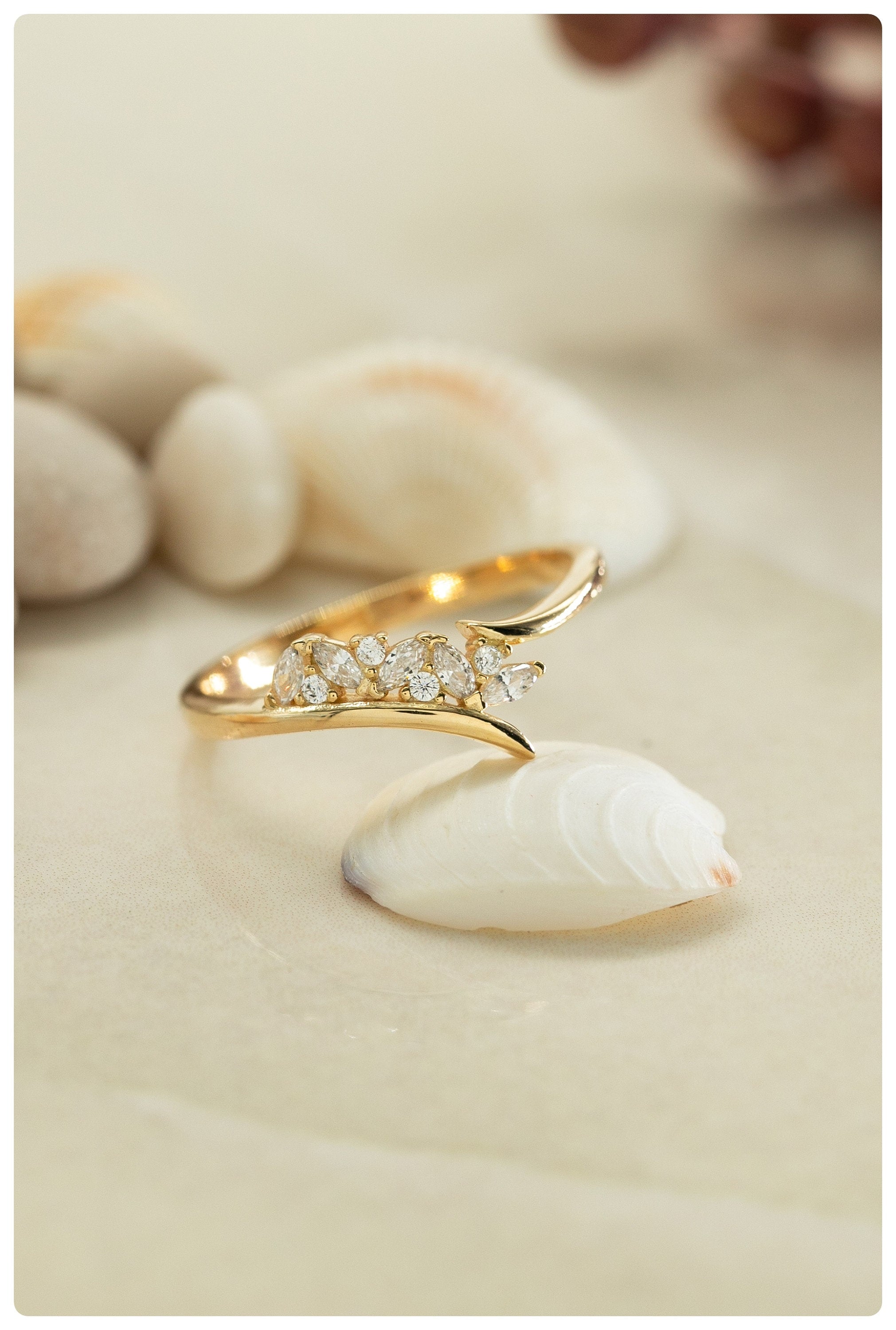 14K Diamond Stone Gold Wedding Band, 925 Sterling Silver Ring, Engagement Ring for Her, Promise Ring, Groom's Gift, Elegant Bridal Ring