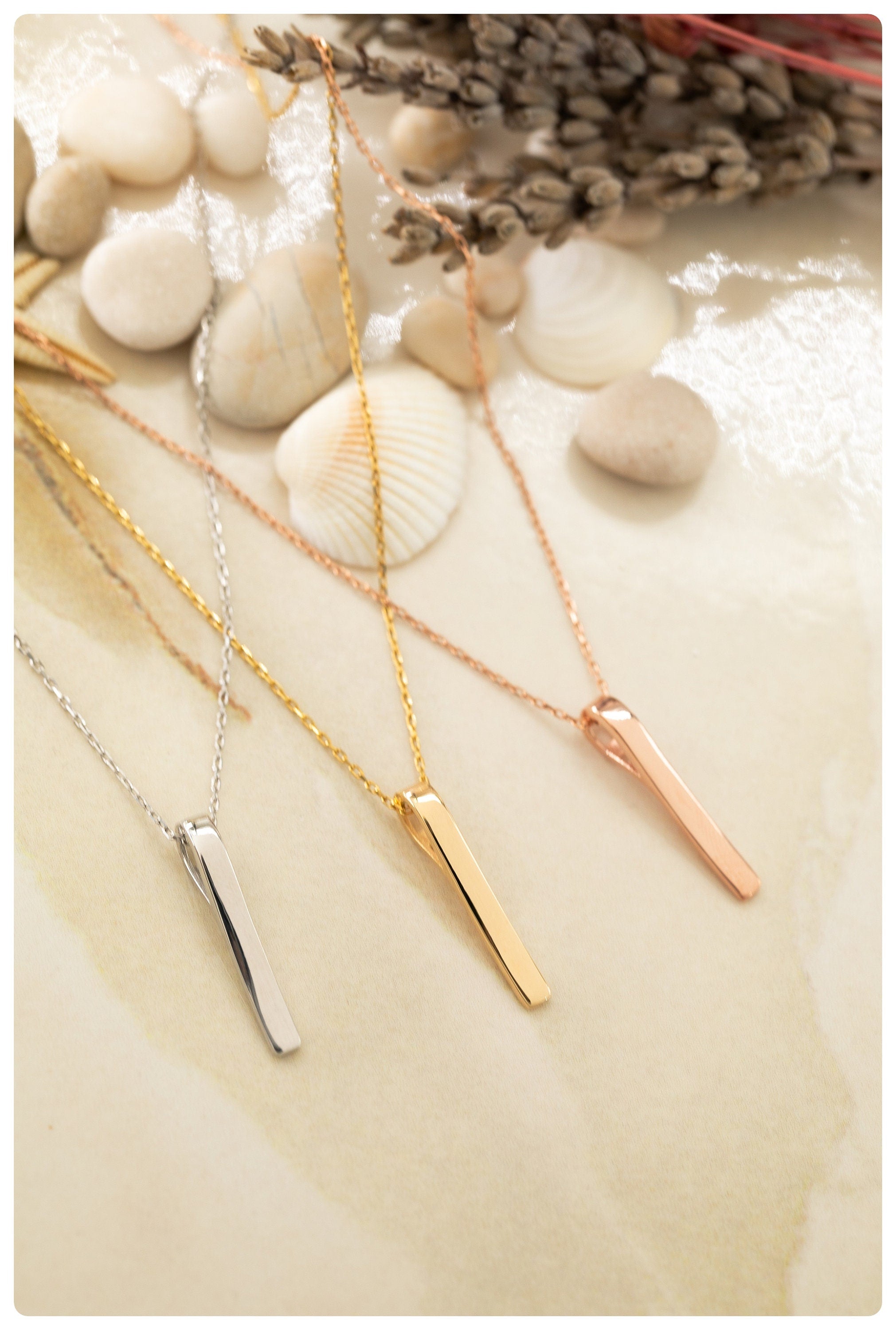 Sterling Silver Vertical Bar Necklace 14k Gold Necklace Bar Pendant Delicate and Stylish Jewelry - Perfect Anniversary Gift for Her