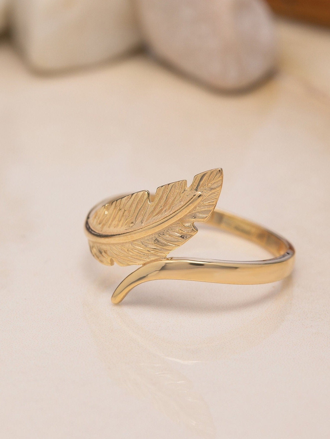 14K Solid Gold Leaf Ring - 925 Sterling Silver Leaf Ring - Minimalist Leaf Ring -Gift For Mother Day- Mother Day Jewelry - Gift for Her